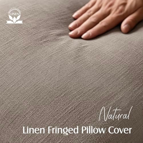 Foindtower Decorative Linen Fringe Throw Pillow Covers 26×26 Inch,Brown Tan - Image 2