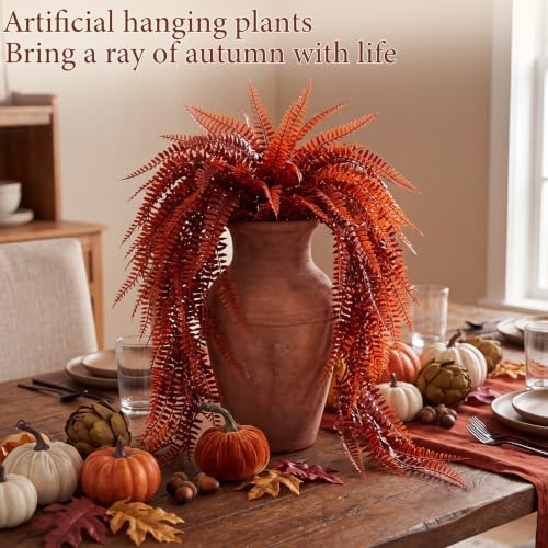 Daifunli 12 Pcs Artificial Fall Hanging Plants Fake Hanging Ferns Plastic Autumn Faux Plants for Wall Room Garden Garland Indoor Outdoor Decor No Basket (Fall Boston) - Image 4