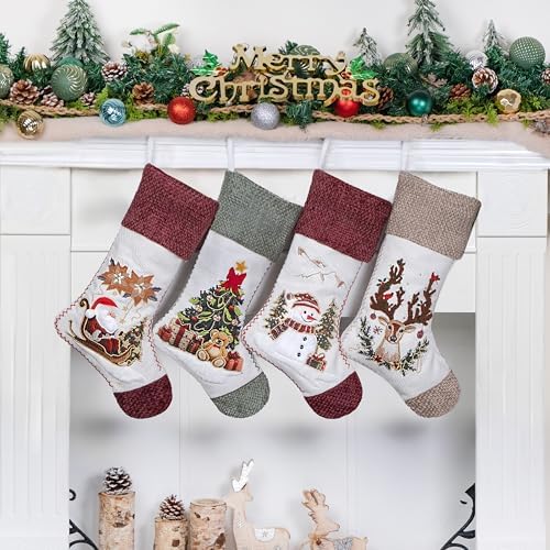 LUBOT New Christmas Stockings Set of 4 Pack 20" Large Rustic Traditional Holiday Fireplace Hanging Decorations Classic Plush Mantel Décor Xmas Soft Stocking Thick for Family by LUBOT