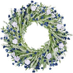26" Floral Wreath, Artificial Spring Wreaths for Front Door, with Wildflower Portulaca Flowers, Indoor Outdoor Porch Window Wall Home Decor for Valentine’s Day Easter, Summer & Wedding Blue by Zmtyykh