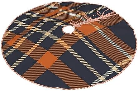 Christmas Tree Skirt 48 Inch, Navy Blue and Orange Plaid - Image 3