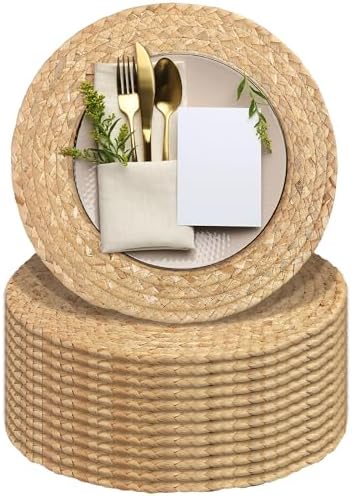 Kochorie Set of 12 Round Woven Placemats 12-Inch Natural Water Hyacinth Plant Placemats Hand-Woven Boho Rattan Placemat Wicker Weave Table Mats for Home Dinner Plates Holiday Supplies by Kochorie