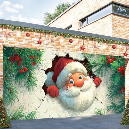 Pop Out Santa Christmas Garage Door Banner 16x7 Ft - Illusion Effect for Double Car Garage Outdoor Indoor Holiday Decor - Image 6