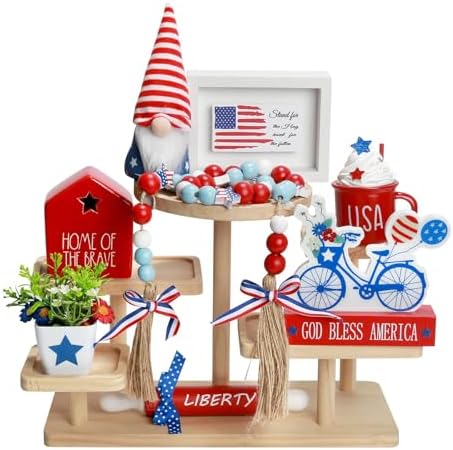 4th of July Decorations for Home Office 8 PCS Patriotic Tiered Tray Decor by SYNCVIBE