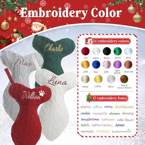Personalized Cat Christmas Stockings - Custom Embroidered Pet Name & Fish Shape Stocking for Cat, 15.3” Large Knit Monogram Xmas Stockings for Fireplace Holiday Decor Gift(6 Pack) - Image 5