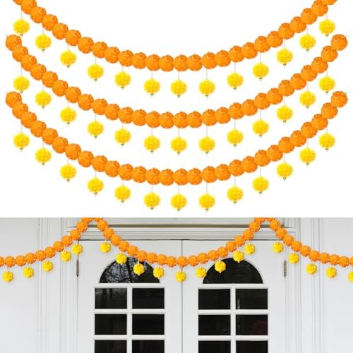Riceshoot 3 Pcs Marigold Garland 4.6 ft for Day of The Dead Decor, Orange by Zuqqaaoor