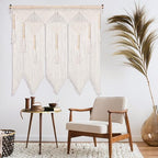 Buryeah 43 x 39 Inch Large Macrame Wall Hanging Boho Tapestry Macrame Wall Decor Cotton Tassel Macrame Curtain Beige Stylish Bohemian Wall Art for Home Living Room Bedroom Dorm Wedding - Image 5