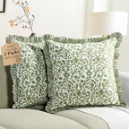 CPC Meadow Vine Hand Block Print 100% Cotton Ruffle Throw Pillow Cover 18x18 inch with Hidden Zipper Decorative for Couch, Bed, Sofa, Farmhouse, Cottagecore Decor Gift Christmas Fall Thanksgiving by COTTONPRINTCLUB