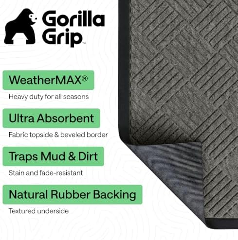 GORILLA GRIP WeatherMAX Door Mat, Indoor Outdoor Use, 47x35, Gray Diamond - Image 3