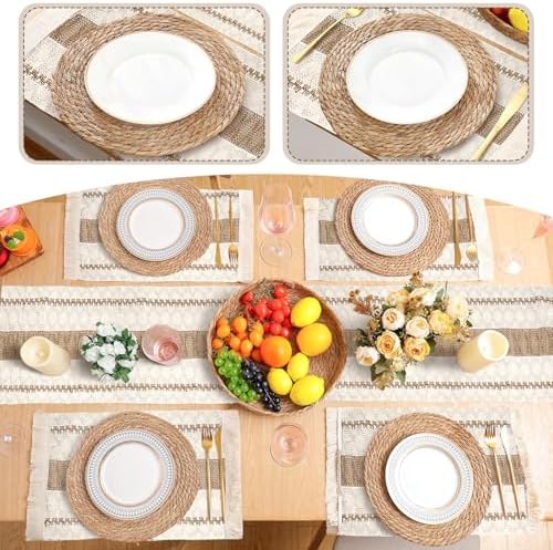 Boho Table Runner and Placemats Set, 6 Sets, Khaki A, 12x72 - Image 6