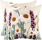 Embroidered Throw Pillow Covers 18x18 Inch - Set of 2 Summer Decorative Pillow Covers with Zipper Aesthetic Cute Design Throw Pillowcases for Couch Sofa Bed, Wild Floral by Kokaaee
