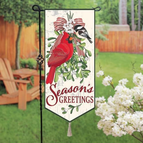 28 x 12.5 | Traditional Merry Christmas Everlasting Impressions Textile Décor Garden Flag (Mistletoe and Cardinal) - Image 2
