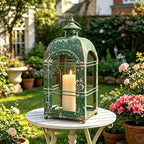 Vintage Farmhouse Metal Candle Lantern - 14 Inches Rustic Distressed Green Lanterns Indoor & Outdoor Decor Hanging Candle Holder Lantern for Garden Front Porch Patio Wedding Christmas (No Glass) - Image 5