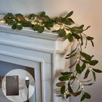 LITBLOOM Faux Magnolia Garland with Lights 6FT Battery Operated with Timer or USB Plug in, Lighted Greenery Garland with 80 Fairy Lights for Home Fireplace Mantle Holiday Decoration Inside by LITBLOOM