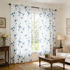 youleyar Floral Curtains 84 Inches Long for Living Room 2 Panels Printed Pattern Curtain Rod Pocket Spring Summer Watercolor Blue and White Floral Window Drapes for Girls Bedroom, 52" W x 84" L - Image 2
