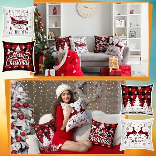 GlikCeil Set of 16 Christmas Pillow Covers 18 x 18 Inch Holiday Throw Pillow Covers Halloween Fall Winter Seasonal Pillowcases Decorative Cushion Pillowcases for Farmhouse Home Couch Sofa Decor - Image 2