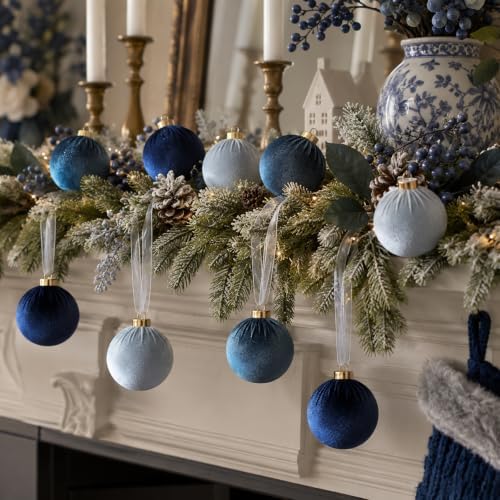 15 Pcs 3.15" Navy/Dark/Dusty Blue Velvet Ball Ornaments for Christmas Tree - Image 4