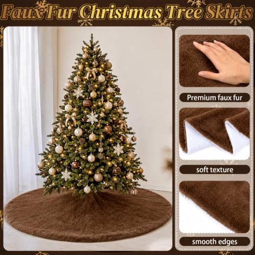 Viorawhite Dark Brown Christmas Tree Skirt, 60 Inch Large Faux Fur - Image 4