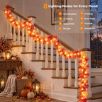 Fall Decorations for Home 18 FT Pre-lit Fall Garland with 100 LED Orange Lights, 8 Lighting Modes, Timer, Battery Operated Maple Leaves Garland for Fall Thanksgiving Mantel Door Fireplace Decor - Image 5