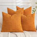 Set of 4 Soft Textured Decorative Throw Pillow Covers 20x20 Inch Cozy Farmhouse Cushion Cover Square Accent Pillow Cases for Bed Couch Sofa Living Room, Orange by Cozoomy