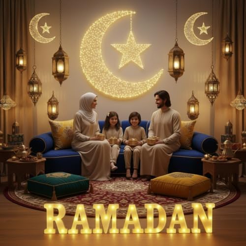 Honoson 7 Pcs Ramadan Eid Decoration Ramadan LED Lights Sign - Image 5