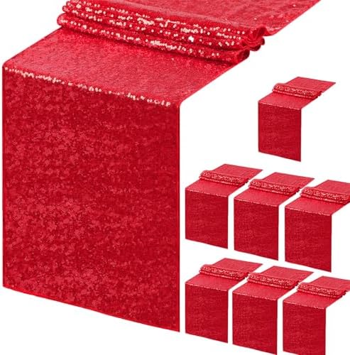 B-COOL Red Table Runners: 8 Pack 12x72 Inches Sparkly Sequin Table Runner for Holiday Party Wedding Metallic Table Decoration by B-COOL
