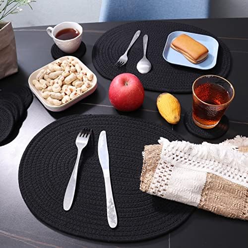 Braided Placemats Set of 6, Cotton Fabric Oval Table Mats Non Slip Washable 16 * 12 inch Oval Place Mats, 6 Pack Black Cotton Rope Woven Placemats for Wedding Birthday Baby Shower Party Decoration - Image 5