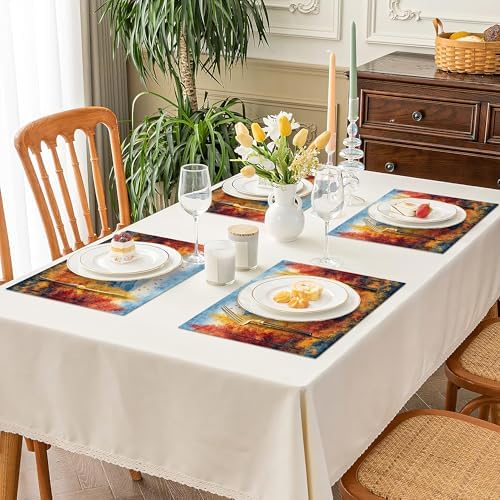 Fall Maple Leaves Placemats Set of 6, 12x18 Inch Atumun Mountain Table Place Mat Seasonal Leaf Washable Non-Slip Heat Resistant Fabric Placement Mats for Party Dining Kitchen Indoor Outdoor Decor - Image 7