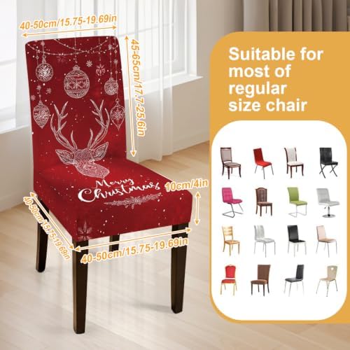 Merry Christmas Chair Covers Set of 6,Stretchable Kitchen Dining Room Chair Covers Decorations Removable Washable Dining Chair Slipcovers Chair Protectors for Dining Room & Kitchen - Image 4