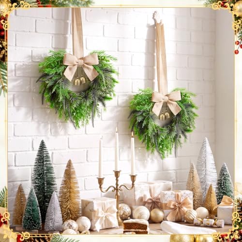 Dingion 4 Pcs 12 Inch Christmas Cabinet Wreaths for Kitchen with Ribbon Bow - Image 4