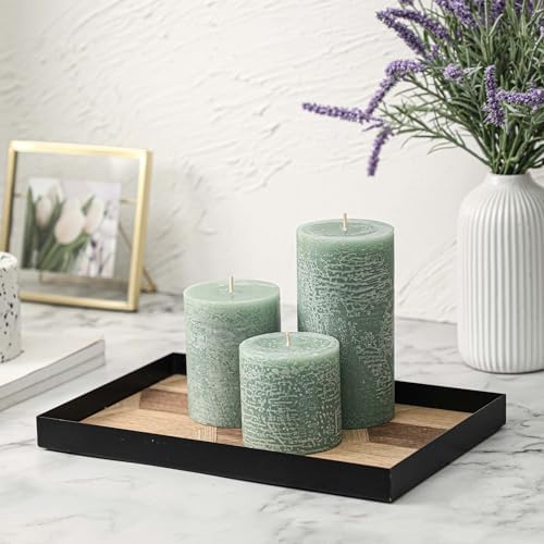 3x6 Inch Sage Green Pillar Candles Set of 3 - Unscented Spring Candles, Long Clean Burning, Large Big Candle, Smokeless Dripless Candle for Spring Home Decor, Dinner Table, Bathroom, Rustic Decor - Image 5