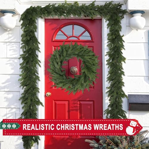 22 Inch Real Touch Christmas Wreath, Natural Droopy,Soft Bendable Faux Cedar Wreath, Christmas Wreaths for Front Door, Winter Wreaths for Front Door, Indoor Christmas Decorations for Home Decor - Image 2