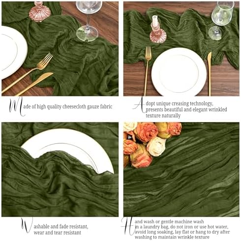 12 Pack Olive Green Table Runner 10Ft Cheesecloth Table Runner Rustic Gauze Table Runners Romantic Long Sheer Fabric Cheese Cloth Table Runners for Wedding Party Bridal Baby Shower - Image 3