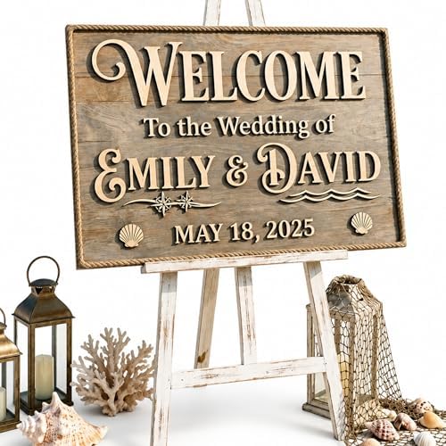 Personalized Cape Cod Nautical Beach Wedding Welcome Sign - Custom 3D Wood Seashell Ceremony Entrance & Seaside Reception Board - Multiple Sizes by AydansUniqueFinds