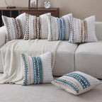 Boho Throw pillow covers 18x18 set of 2 farmhouse decorative Couch pillow covers neutral Accent throw pillows covers striped outdoor cushion covers square textured chenille pillow cases for sofa bed - Image 6