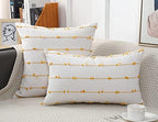 NUYECY Set of 2 Boho Throw Pillow Covers 28x28,Beige Yellow Neutral Couch Pillow Case with Tassel Fringe Decorative，Modern Accent Farmhouse Cushion Covers for Sofa Couch Bed Living Room - Image 2