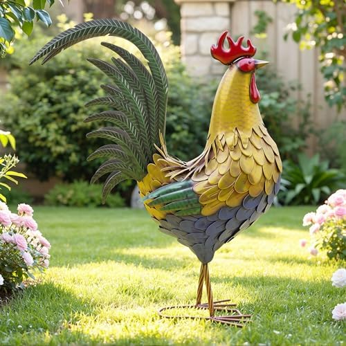 32 in Metal Rooster Statue, Farmhouse Yard & Garden Decor by Unknown