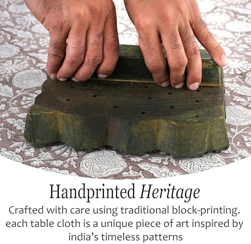 CPC Rustic Brown Block Print 100% Cotton Rectangle Tablecloth 60x120 Inch - Image 4
