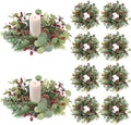 8 PCS Christmas Candle Rings Mini Wreath Pine Garland Artificial Eucalyptus and Snowy Cedar Candle Rings Holder with Red Berries Pine Cones for Table Centerpiece Home Door Window Chair Wall by Unknown