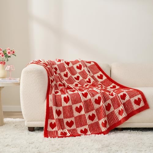 Snuggle Sac Red Heart Checkered Blanket for Women,Valentines Day Heart Blankets for Her Wife Girlfriend Mom,Super Soft Warm Fluffy Faux Fur Blanket for Couch Sofa Bed,Red Heart,50x60 inches - Image 2