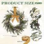Riceshoot 12" Small Christmas Wreath for Chair Mini Cabinet Wreath with Bow - Image 2