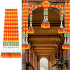 8PCS Diwali Artificial Marigold Garland for Home Decor, Marigold Long Strands with Bells and Leaves for India Wedding, Pooja Decor, Marigold Flowers Strings for All Year Decoration by FortuningsJDS