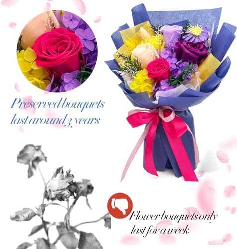 QOEAZY Flowers for Delivery, Preserved Flowers Bouquet with Gift Box, Rose Gifts for Women Mom Grandma - Image 6