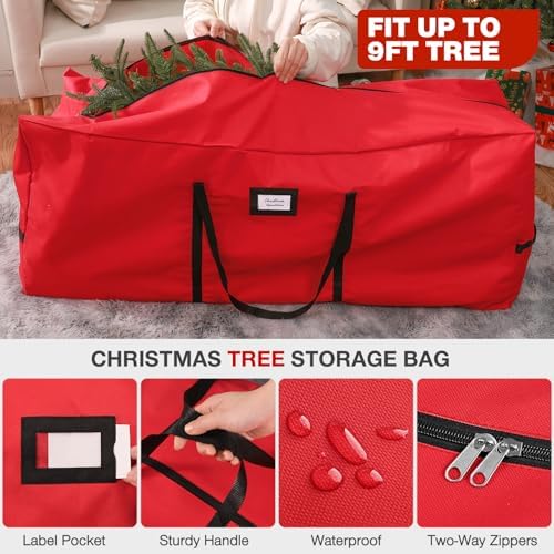 3 Pack Christmas Tree Storage Bag, for Artificial Trees up, Sturdy Waterproof With Reinforced Carrying Handles, Xmas Holiday Garland Bag Storage Case (Red, 9 Ft) - Image 4