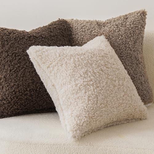 Foindtower Decorative Fuzzy Faux Fur Throw Pillow Covers 22x22 Inch Khaki - Image 4
