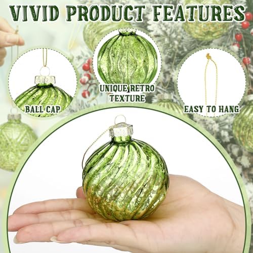 Jenaai 12 Pcs Christmas Lime Green Glass Ball Ornaments, Tree Decoration - Image 4