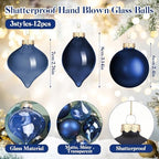 Zomiboo 12 Pcs Navy Blue Glass Christmas Ball Ornaments Set 3.15" - Image 2