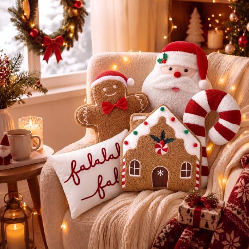 Geelin 5 Pcs Christmas Throw Pillows, Santa Candy Gingerbread FA La La - Image 6