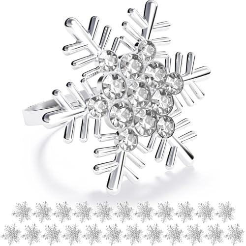 ZeeDix Christmas Silver Snowflake Napkin Rings Set of 24, Napkins Ring for Dinning Table - Rustic Dinner Tables Decoration for Wedding Receptions Christmas Thanksgiving Holiday Party Dinner Parties by ZeeDix