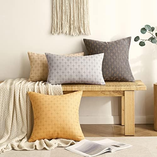 MIULEE Pack of 2 Decorative Burlap Linen Throw Pillow Covers Modern Farmhouse Pillowcase Rustic Woven Textured Cushion Cover for Sofa Couch Bed 20x20 Inch Light Grey - Image 4